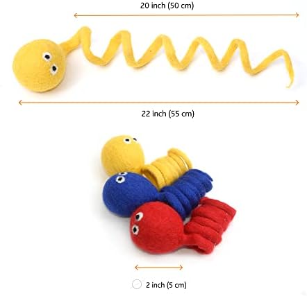 Glaciart One Felt Spring Cat Toy – 3 Pcs Soft Fuzzy Enrichment 100% Natural Wool - Interactive Stretchable Play Set - Safe for Pets, Non-AZO Colored Dyes - 4” Long