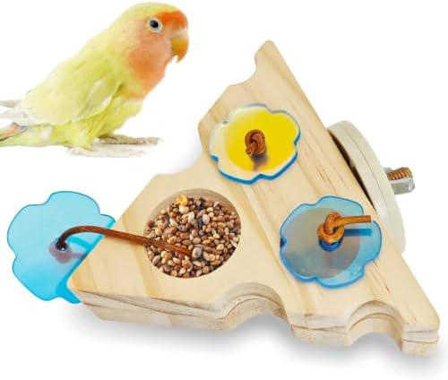 PINVNBY Wooden Bird Foraging Toy Interactive Parrots Foraging Toys Training Chewing Parakeet Toy Triangle Parakeets Enrichment Toys Bird Cage Accessories for Budgies Cockatiels