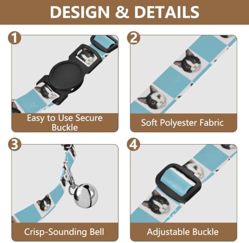 Black White Cat Checkerboard Small Dog Collar 2 Pack Soft Cat Collar Adjustable 10.6 to 17.1 Inches