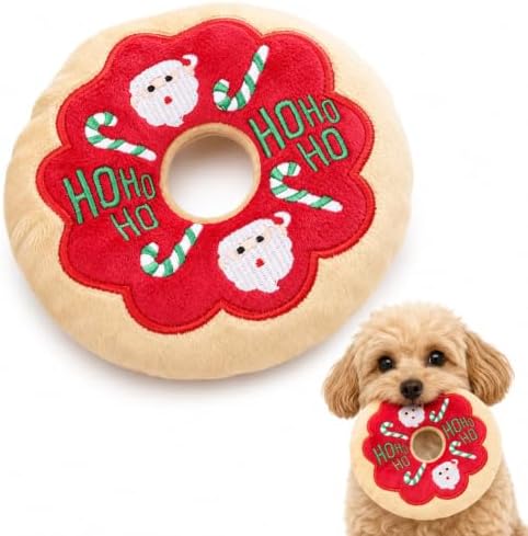 Doughnut Dog Squeak Toy, 1 Pack (red)