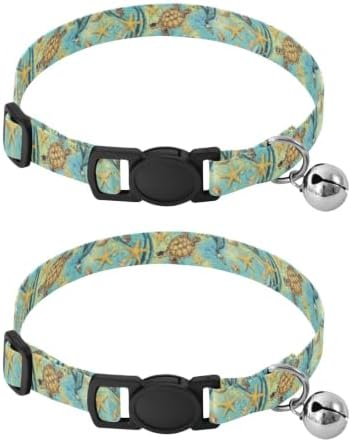 Turtle Coral Ocean Blue Puppy Collar 2 Pack Comfortable Cat Collar Adjustable 10.6 to 17.1 Inches