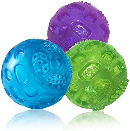 3'' Squeaky Dog Toy Balls for Lagre Medium Puppy, Indestructible Dog Balls for Playing, Fetching & Retrieving, Durable Aggressive Chewers, 3 PCS Purple+Blue+Green