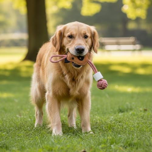 Pig Shape Dog Rope Toy with Natural Suede Leather, Interactive Tug and Chew Toy for Medium and Large Dogs, Knotted Cotton Rope for Teething, Fetch and Daily Indoor Play