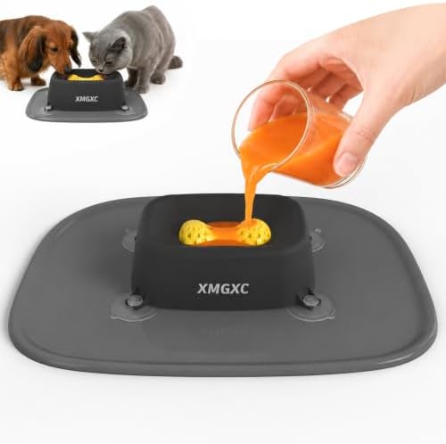 Dog Lick Bowl Slow Feeder with Rolling Log & Suction Base, Black Mat