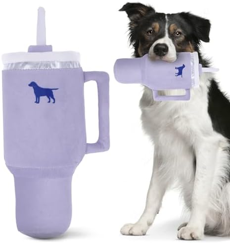 PUPROAR Pup Cup Tumbler Dog Toy, Cute Girl Dog Toys and Birthday Gift, Squeaky & Plush Puppy Present (Lavender Purple)