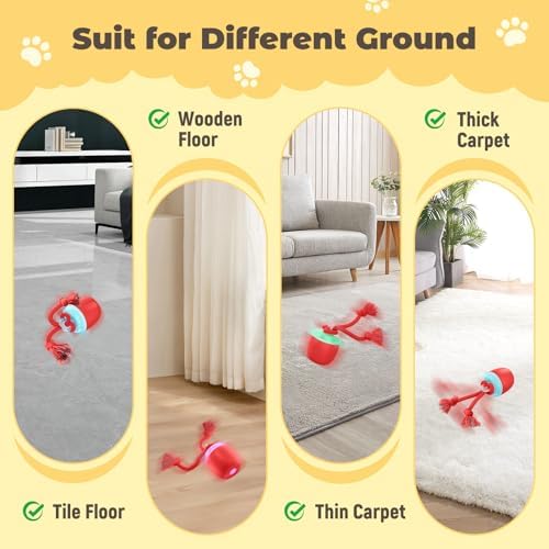 Interactive Dog Toys, Automatic Moving and Rolling Dogs Toy with Rope for Medium Large Dogs, Motion-Activated Dog Ball to Keep Them Busy(Red)