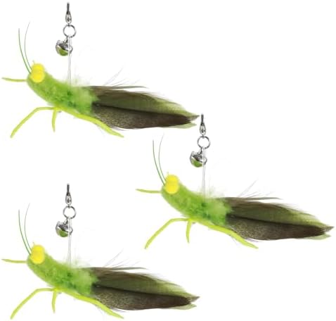 Ptwola Cat Feather Toys Refills 3 Pack Insects Grasshopper Cat Toy Wand Fun Replacement Feathers Small Cats Interactive Toys Hanging Toy Attachments for Indoor Kittens Cats Teaser Wand Accessory