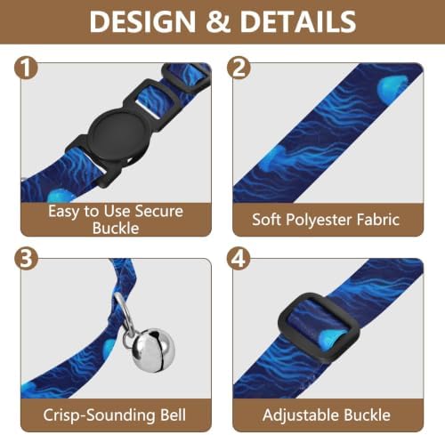 Blue Jellyfish Deep Blue Cat Collars 2 Pack Cat Neck Collar Adjustable Length 10.6" to 17.1"