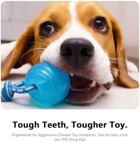 MECOOL Dog Rope Ball Chew Toy - Durable Tug of War Fetch Toy for Aggressive Chewers, Natural Rubber Ball with Braided Rope, Interactive Teething Toy for Medium Large Dogs,Bacon Flavored