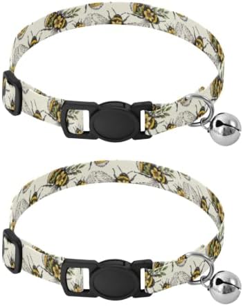 Yellow Flowers Leaf Wings Soft Cat Collar, 2 Pack Puppy Collar with Bell