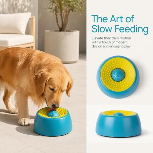 Dog Licking Bowl with Rolling Ball, Interactive Slow Feeder Dog Bowls & Dog Lick Bowl for Boredom Relief, Calming Lick and Roll Bowl for Dogs & Cats with Suction Cups for Wet Food, Peanut Butter