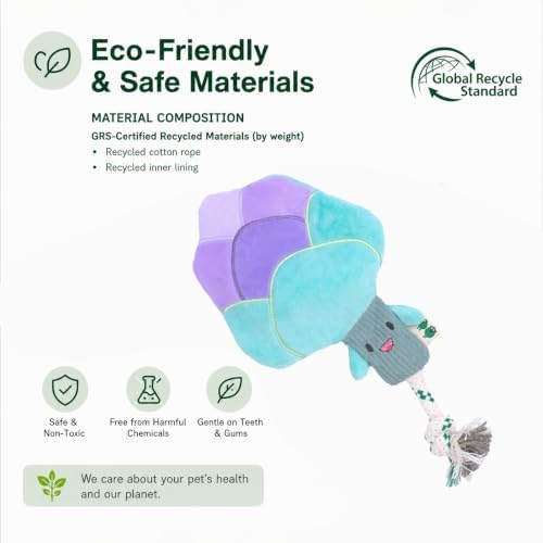 Green Sheep Interactive Plush Dog Toy, No Stuffing Squeaky Toy with Recycled Cotton Rope for Medium to Large Dogs, Chew Toy, Asparagus
