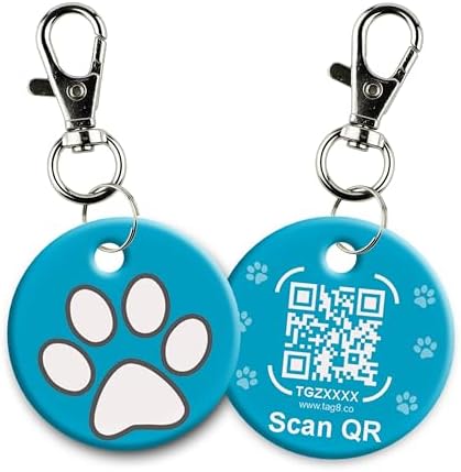 tag8 QR Code ID Tag for Dogs & Cats, Real-Time Scan Alerts, Online Pet Info Access, No Subscription or Fees, Durable Pet Tag for Collars - Blue