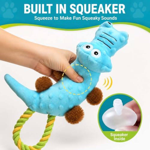 PrimePets Squeaky Dog Toys, 2 Pack, Stuffed Crocodile Tug of War Dog Toys for Small Medium Large Dogs, Interactive Puppy Chew Toy to Keep Them Busy