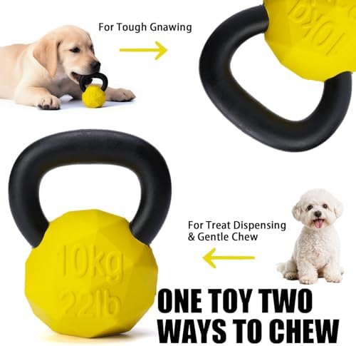 MECOOL Indestructible Dog Toy for Aggressive Chewers - Heavy Duty Chew Ring with Durable Nylon and Treat Dispenser Rubber Base, Interactive Food Puzzle Dog Chew Toy,Medium Yellow for Puppy
