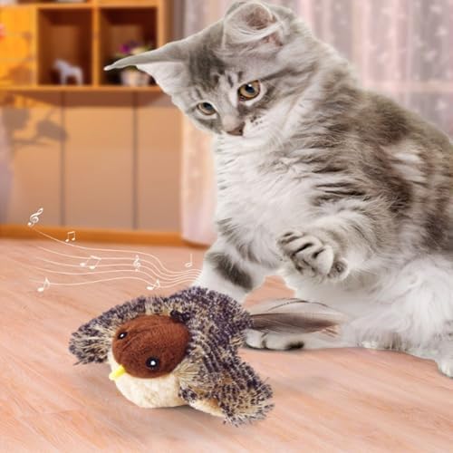 Flying Bird Cat Toy(Not a Flying Bird), Simulated Chirping Bird Cat Toy Flapping Wings, Rechargeable Interactive Flappy Birds, Cats Toys with Feather Tail