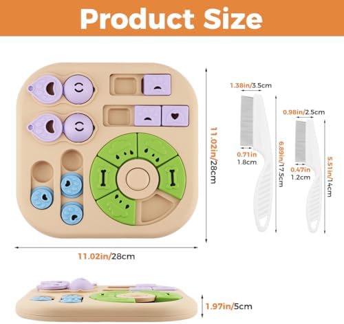Dog Puzzle Feeder Set with Grooming Tools, Slow Eating Bowl for Mental Stimulation and Digestion, Interactive Feeding Set for Dogs, Blue(Color:Beige)