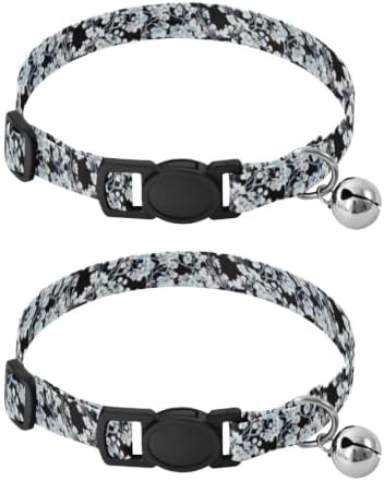 Cherry Blossom Branches Flowers Black Puppy Collar 2 Pack Lightweight Pet Collar for Cats and Dogs Adjustable 10.6 to 17.1 Inches