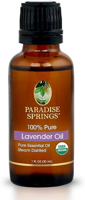 Paradise Springs Organic Lavander Essential Oil, 100% Pure and Natural Organic Lavander Essential Oil for Diffusers for Home Aromatherapy, Massage, Humidifiers, 1 fl oz (30ml)