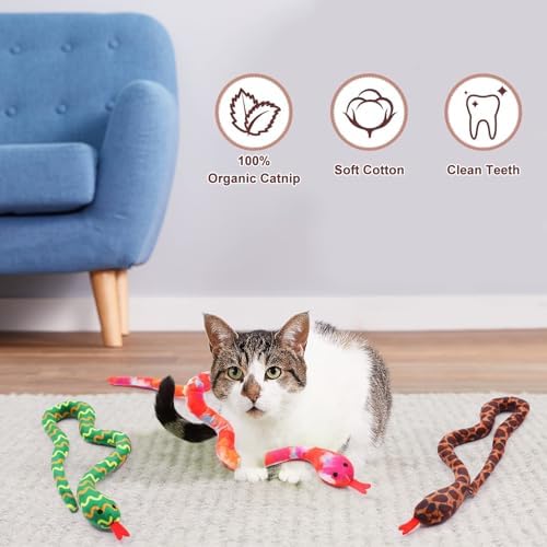 CiyvoLyeen Plush Snake Catnip Toys for Indoor Cats 3 Pack