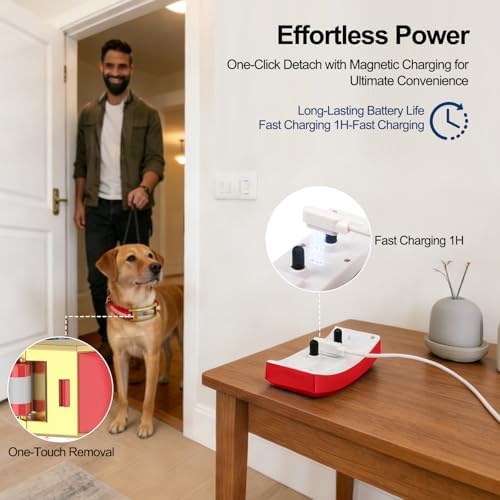 Wireless Electric GPS Dog Collar Fence for Medium/Large Dog: No Subscription Upgrade Pet Shock Barrier Containment System Yard Outdoor Perimeter,Stubborn Dog Train Bluetooth Collar for Dog Parent Red