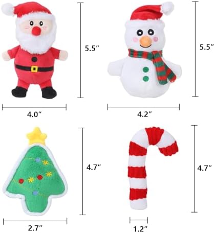 4 Pcs Christmas Dog Toys for Small Dogs Squeaky Small Dog Toys Durable Push Puppy Toys for Chewing Interactive with Crinkle Paper for Small Medium Dogs