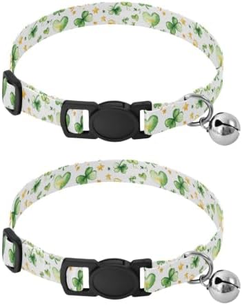 St. Patricks Clover Dog Collar with Bell 2 Pack Small Dog Collar Adjustable 10.6 to 17.1 Inches