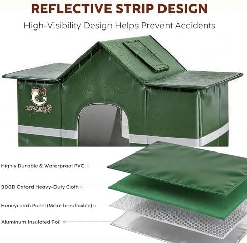 Large Outdoor Cat House with Heating Pad 28" x 16" x 17" Green