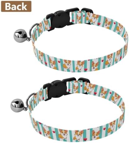 Cartoon Dogs Hearts Aqua White Cat Collar with Bell 2 Pack Dog Collar Adjustable 10.6 to 17.1 Inches