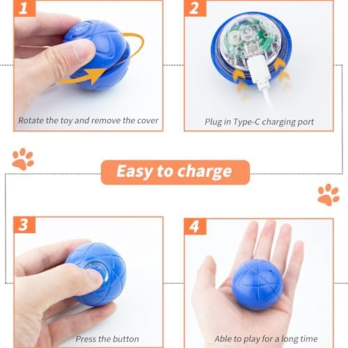 2PCS Shaking Ball for Dog, Vibrating Balls for Dogs, Bouncing Ball for Small/Medium/Large Dogs, Rechargeable Interactive Dog Balls to Keep Them Busy(Orange+Blue)