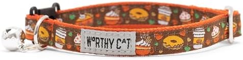 THE WORTHY DOG Halloween Patterns, Breakaway Cat Collar with Bell, Brown