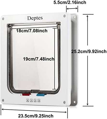 Depets Large Cat Door (Outer Size 9.9" x 9.2"), 4 Way Locking Cat Flap Door for Interior Exterior Doors, Weatherproof Pet Door for Circumference < 23"