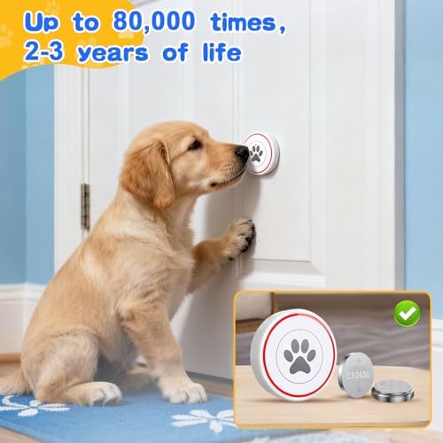 ChunHee Dog Door Bell for Potty Training – Wireless Doggie Doorbell to Go Outside, 1.6in Touch Surface, Easy for Puppy & Adult Dogs, IP55 Waterproof, 500FT Range, 55 Ringtones, Adjustable Volume