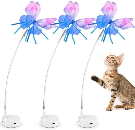 ORSDA3 Pcs Cat Toy Replaceable Butterflies Toy Accessories, Handmade Fabric Butterfly Toys