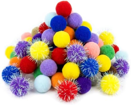 Shizhoo 50 Count 1.2 Inches Pom Pom Balls, Interactive Cat Toy for Indoor Kittens, 25 Pcs Sparkle and 25 Pcs Simple Pompoms are Included for Exercise, Training & Boredom Relief