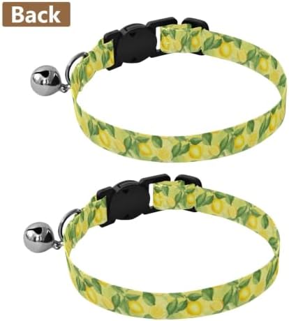 Yellow Lemons Green Leaf Collars for Cats, 2 Pack Kitten Collar with Bell