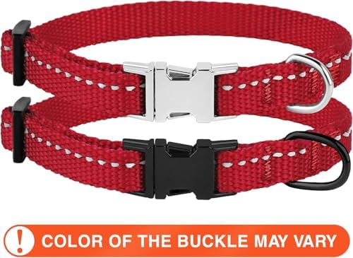 Reflective Dog Collar, Quick-Release Buckle (Red, 7-11 Inch)