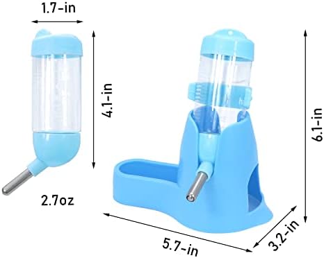 Wontee 3 in 1 Hamster Water Bottle with Food Bowl Hideout Base, 80ML, Blue