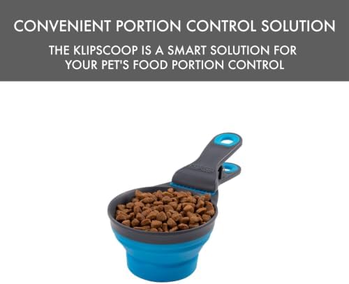 Dexas Popware for Pets Collapsible Klip Scoop, 3-in-1 Pet Food Scoop, Measuring Cup and Bag Clip, 1 Cup Capacity, Pro Blue (Pack of 6)