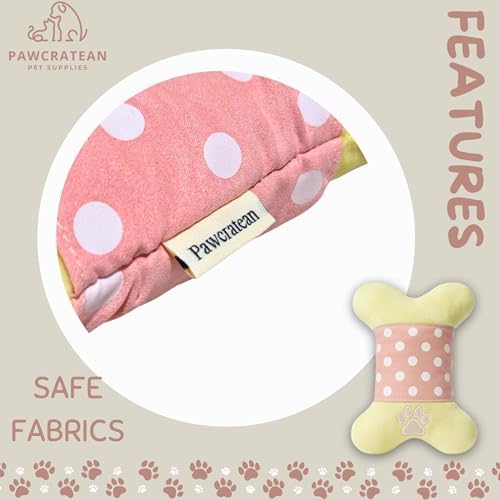 7" Squeaky Plush Toy for Puppies Small Dogs Self Etertainment Washable Soft Made [PET ONLY] (Pink Cartoon Bone)
