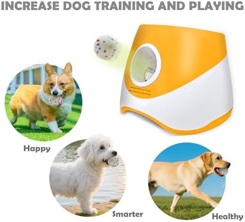 MEKAPLE Automatic Dog Ball Launcher for Samll to Medium Dogs, Upgraded Interactive Toy Balls Thrower, Distance Adjustable Mental Stimulating Dog Toys with 4 Etpu Balls 2.2 Inch (Orange)