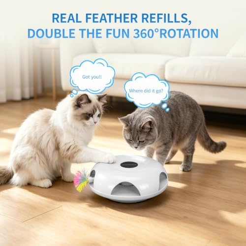 Interactive Whack-a-Mole Cat Toy — Automatic Mushroom Feather Pop-Up Play Toy for Cats, Cognitive Stimulation & Exercise, Durable Pet Entertaining Game (White)