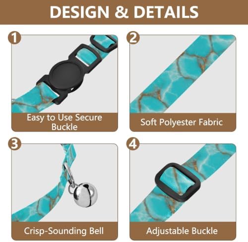 2 Pack Cat Collars Turquoise Marble Cat Bell Collar, Adjustable 10.6 to 17.1 Inches