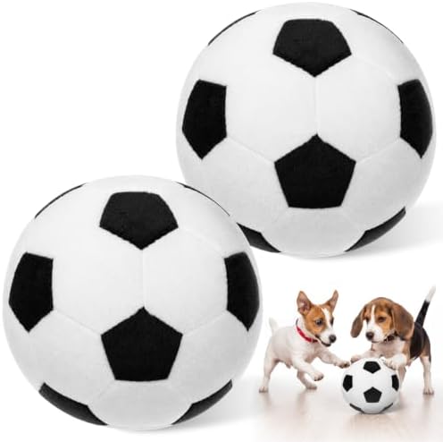 Blueweenly 2 Pcs Stuffed Soccer Ball Dog Toys, 6.3 Inch Squeaky Football Dog Toys, Soft Interactive Chew Indoor Outdoor Playing Supply for Small Medium Large Pet Rolling Tossing Chasing Games, White