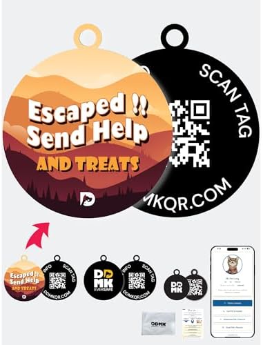 DDMK Smart Pet Tag Set | Includes 3 Tags | QR Code for Instant Alerts| Durable & Waterproof | No Subscriptions or Fees |16-Escaped ! Send Help and Treats