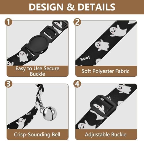 Cute Halloween Boo Black Puppy Collar 2 Pack Collars for Cats Adjustable 10.6 to 17.1 Inches