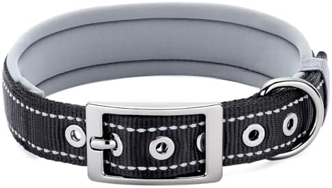 Segarty Reflective Dog Collar for Medium Dogs, Adjustable Wide Soft Comfortable Breathable Neoprene Padded Nylon Collar with Heavy Duty Metal Buckle for Medium Small Breeds (M, Black)