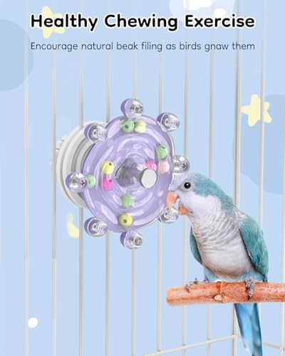 Pawfly Bird Toys for Parakeets, Colorful Spinning Wheel Chew Toy, Interactive Spinner Rattle Parrot Toys, Cockatiel Toy, Parakeet Toys, Bird Cage Accessories for Entertainment Chewing Exercise, Purple