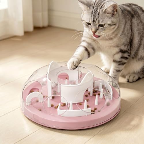 Pet Prime Cat Puzzle Feeder Interactive Enrichment Toys for Indoor Cats Slow Feeder Food Treat Puzzle Cat Stimulation Toys Pink