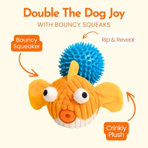 Dog Toys for Small Dogs, Squeak Plush Dog Toy with Crinkle Fins for Medium Breeds, Tough Stuffed Animal Puppy Chew Toys for Teething, Interactive Pet Supplies to Keep Them Busy